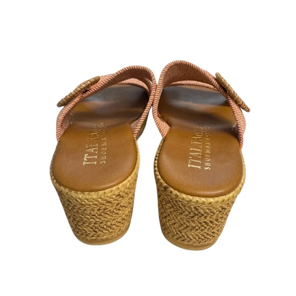 Italian Shoemakers Grania Pink Wedge Sandals with Gold Accent Size 6